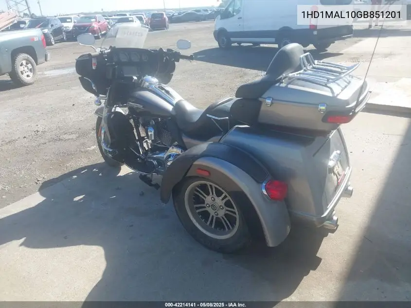 2016 Harley-Davidson Flhtcutg Tri Glide Ultra VIN: 1HD1MAL10GB851201 Lot: 42214141