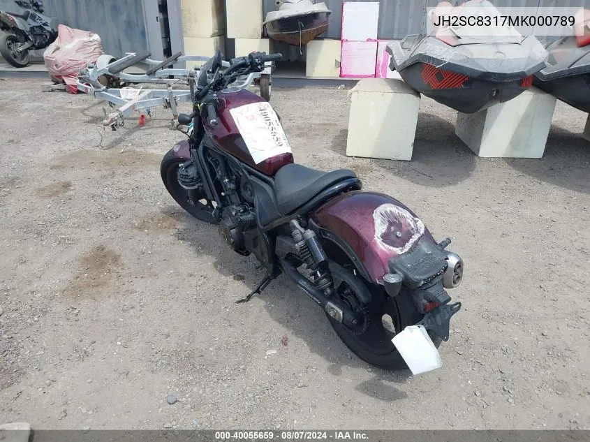 2021 Honda Cmx1100 D VIN: JH2SC8317MK000789 Lot: 40055659