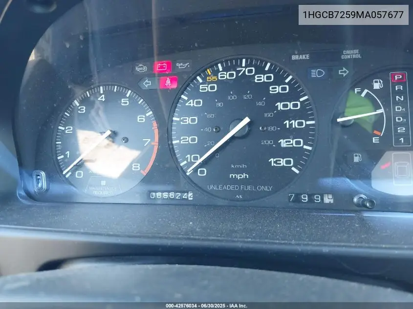 1991 Honda Accord Lx VIN: 1HGCB7259MA057677 Lot: 42576034