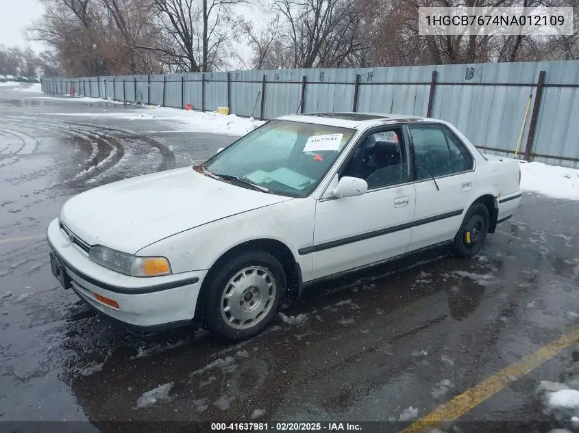 1992 Honda Accord Ex VIN: 1HGCB7674NA012109 Lot: 41637981