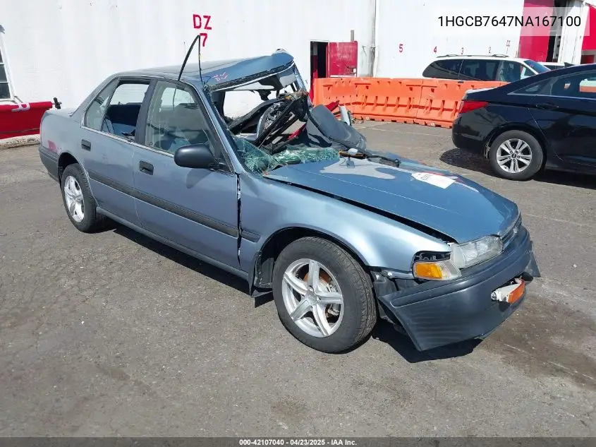 1992 Honda Accord Dx VIN: 1HGCB7647NA167100 Lot: 42107040