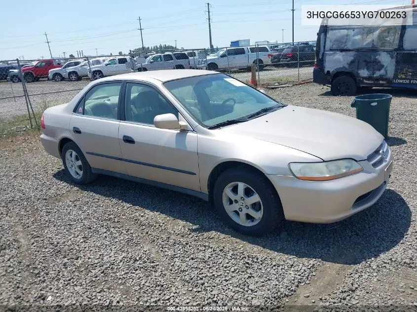 2000 Honda Accord 2.3 Lx VIN: 3HGCG6653YG700263 Lot: 42595253