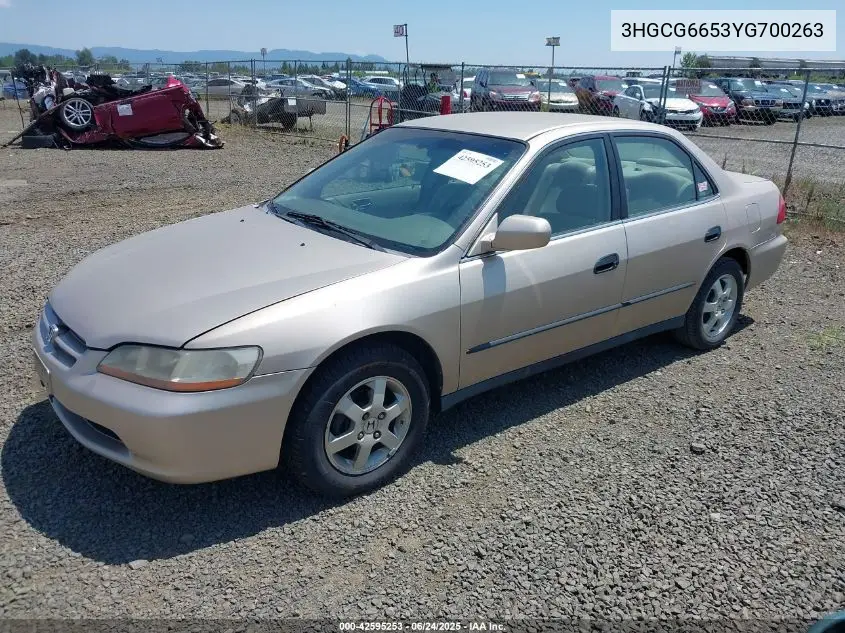 2000 Honda Accord 2.3 Lx VIN: 3HGCG6653YG700263 Lot: 42595253