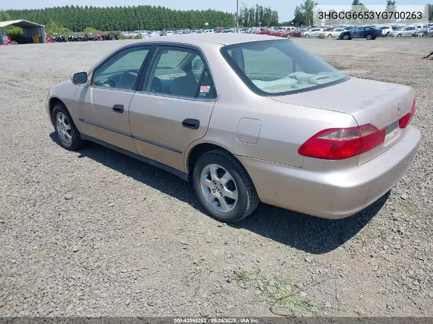 2000 Honda Accord 2.3 Lx VIN: 3HGCG6653YG700263 Lot: 42595253