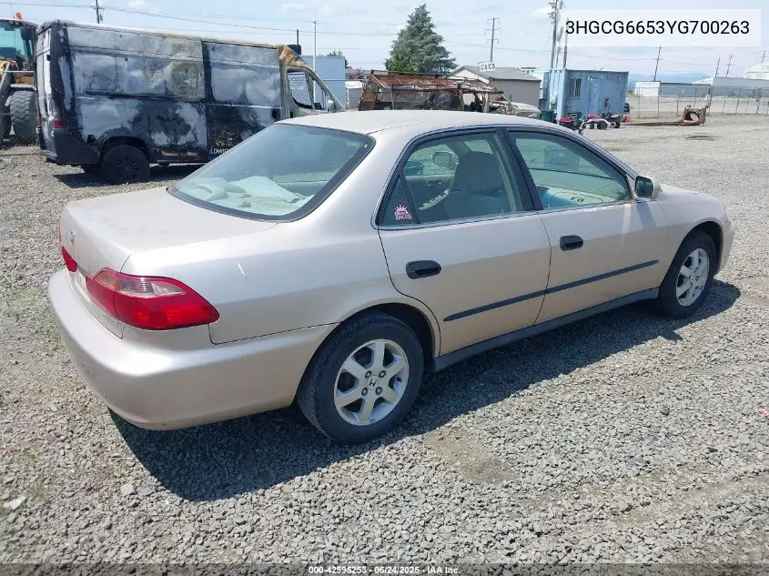 2000 Honda Accord 2.3 Lx VIN: 3HGCG6653YG700263 Lot: 42595253