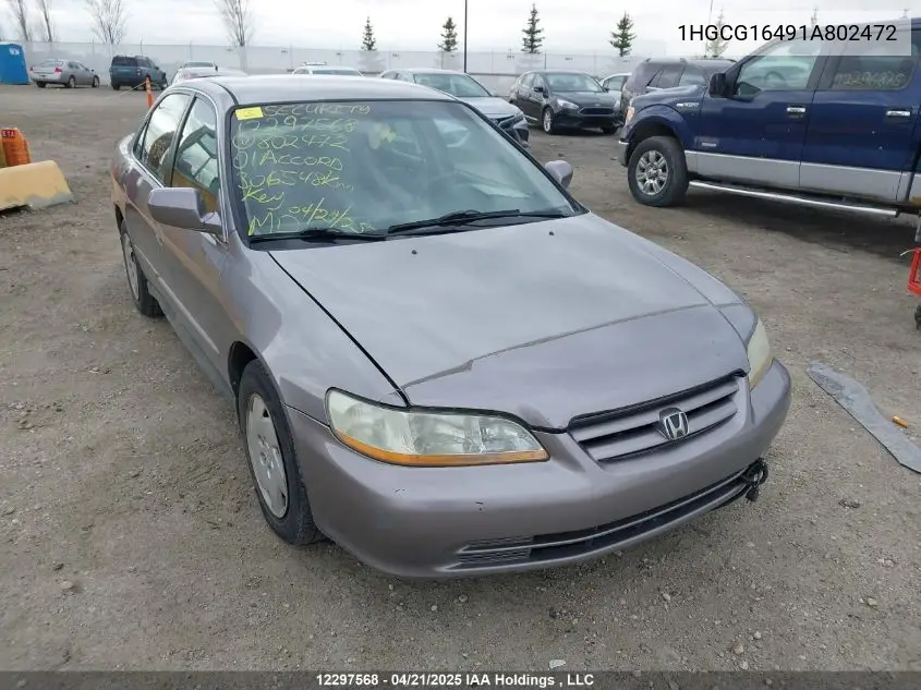 2001 Honda Accord Lx VIN: 1HGCG16491A802472 Lot: 12297568