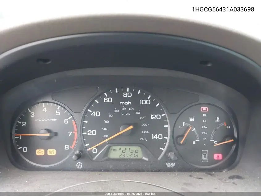 2001 Honda Accord 2.3 Lx VIN: 1HGCG56431A033698 Lot: 42601093