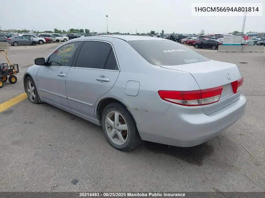 2004 Honda Accord Ex-L VIN: 1HGCM56694A801814 Lot: 20214493