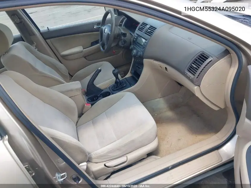2004 Honda Accord 2.4 Lx VIN: 1HGCM55324A095020 Lot: 42244443