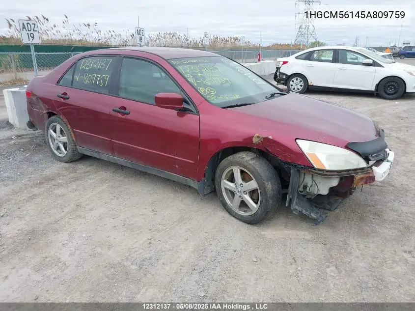 2005 Honda Accord Dx VIN: 1HGCM56145A809759 Lot: 12312137