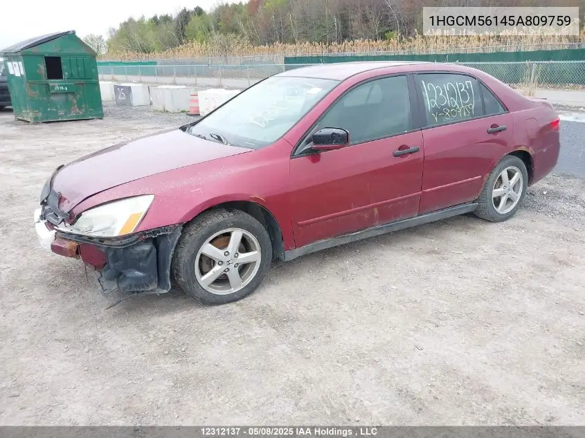 2005 Honda Accord Dx VIN: 1HGCM56145A809759 Lot: 12312137