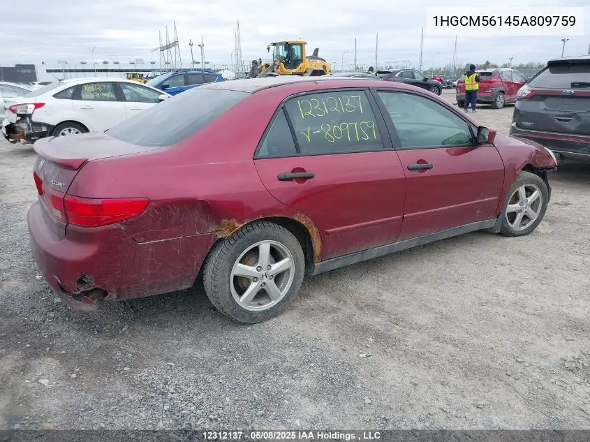 2005 Honda Accord Dx VIN: 1HGCM56145A809759 Lot: 12312137