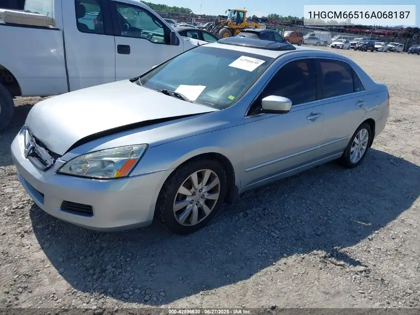 2006 Honda Accord 3.0 Ex VIN: 1HGCM66516A068187 Lot: 42596630