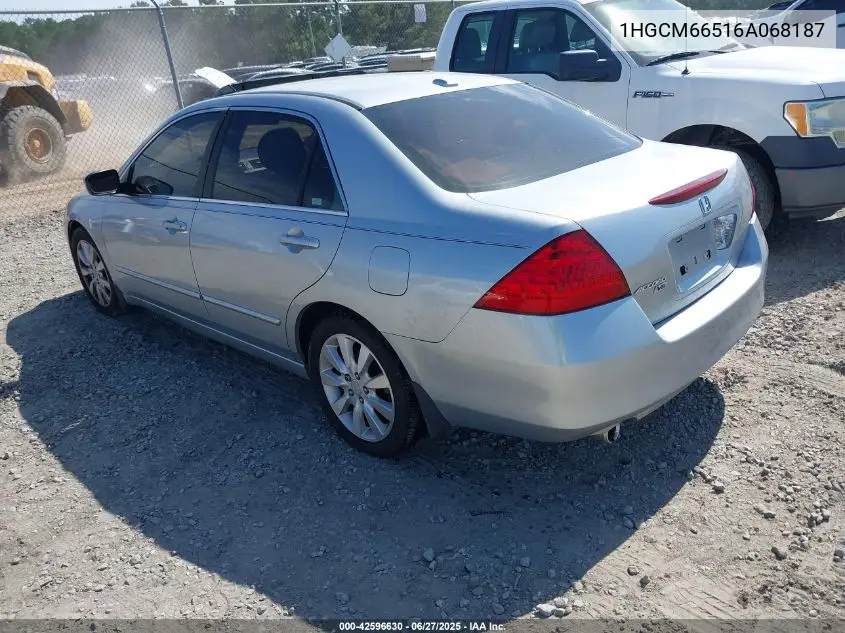 2006 Honda Accord 3.0 Ex VIN: 1HGCM66516A068187 Lot: 42596630