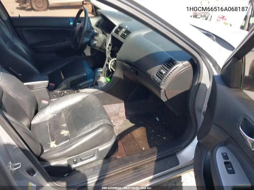 2006 Honda Accord 3.0 Ex VIN: 1HGCM66516A068187 Lot: 42596630