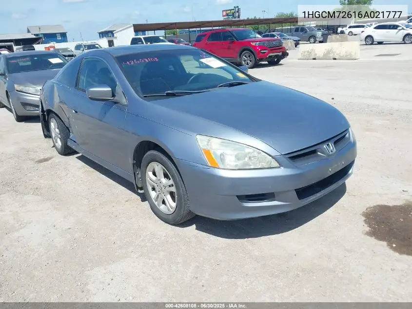 2006 Honda Accord 2.4 Ex VIN: 1HGCM72616A021777 Lot: 42608108