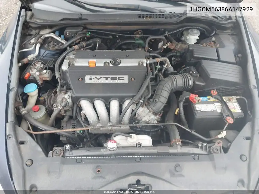 2006 Honda Accord 2.4 Se VIN: 1HGCM56386A147929 Lot: 42611744