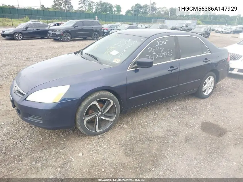 2006 Honda Accord 2.4 Se VIN: 1HGCM56386A147929 Lot: 42611744