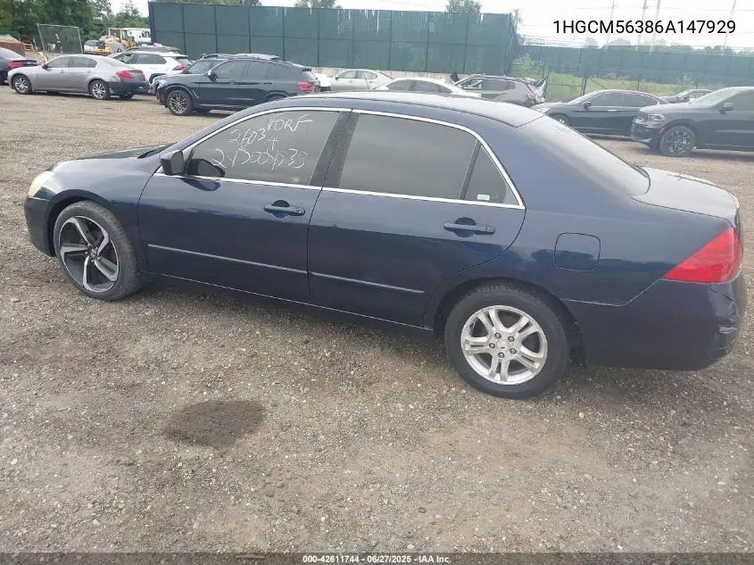2006 Honda Accord 2.4 Se VIN: 1HGCM56386A147929 Lot: 42611744