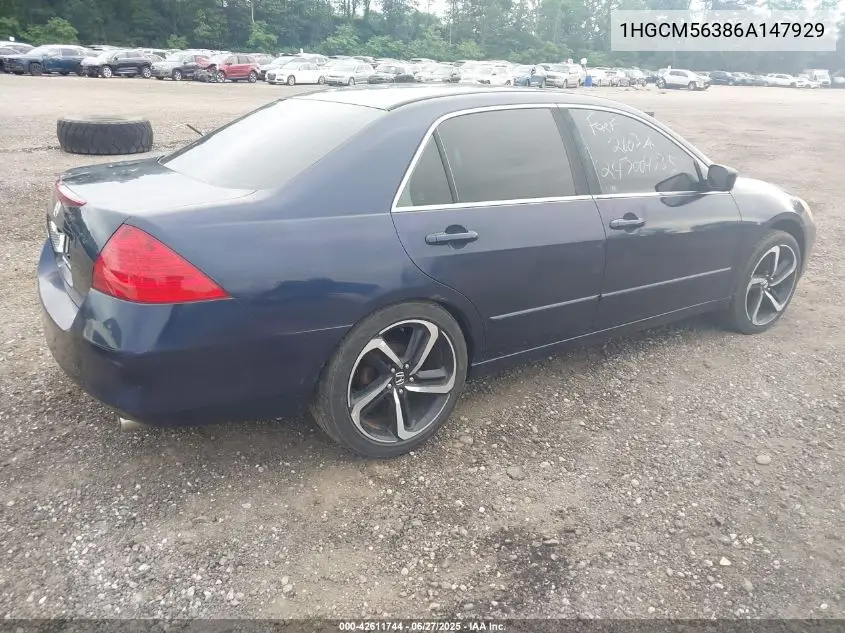 2006 Honda Accord 2.4 Se VIN: 1HGCM56386A147929 Lot: 42611744