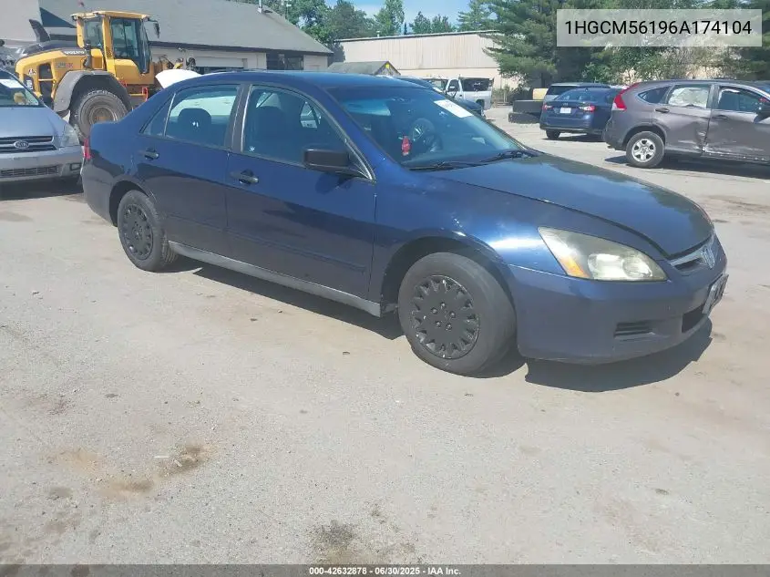2006 Honda Accord 2.4 Vp VIN: 1HGCM56196A174104 Lot: 42632878