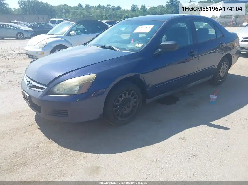 2006 Honda Accord 2.4 Vp VIN: 1HGCM56196A174104 Lot: 42632878