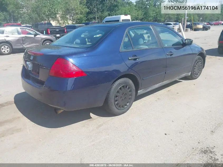 2006 Honda Accord 2.4 Vp VIN: 1HGCM56196A174104 Lot: 42632878