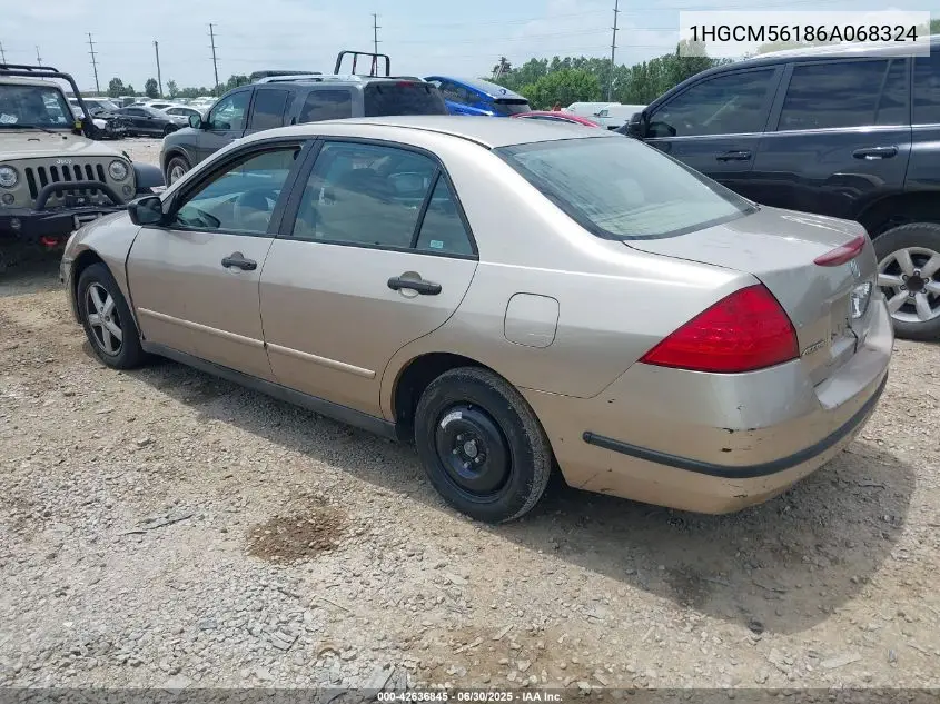 2006 Honda Accord 2.4 Vp VIN: 1HGCM56186A068324 Lot: 42636845