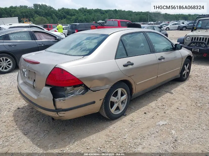 2006 Honda Accord 2.4 Vp VIN: 1HGCM56186A068324 Lot: 42636845