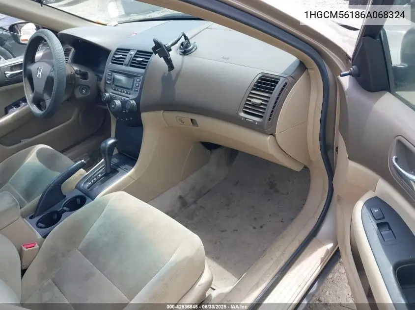 2006 Honda Accord 2.4 Vp VIN: 1HGCM56186A068324 Lot: 42636845