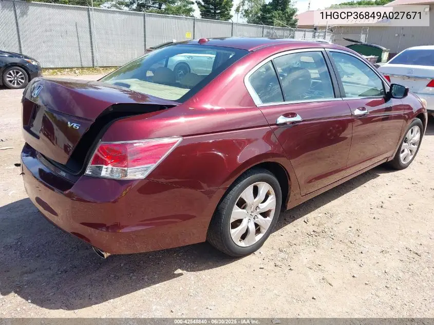 2009 Honda Accord 3.5 Ex-L VIN: 1HGCP36849A027671 Lot: 42548840