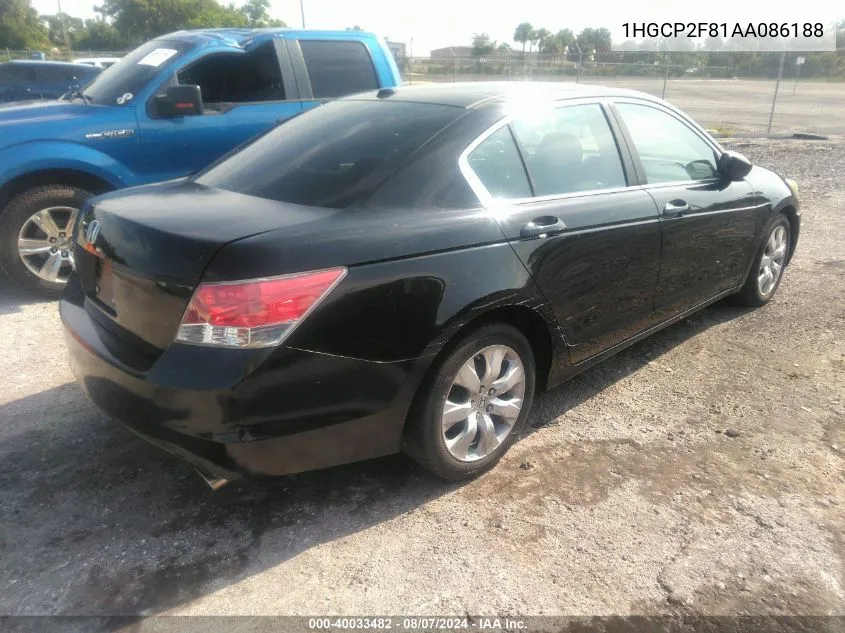 2010 Honda Accord Sdn 2.4 Ex-L/Ex-L VIN: 1HGCP2F81AA086188 Lot: 40033482