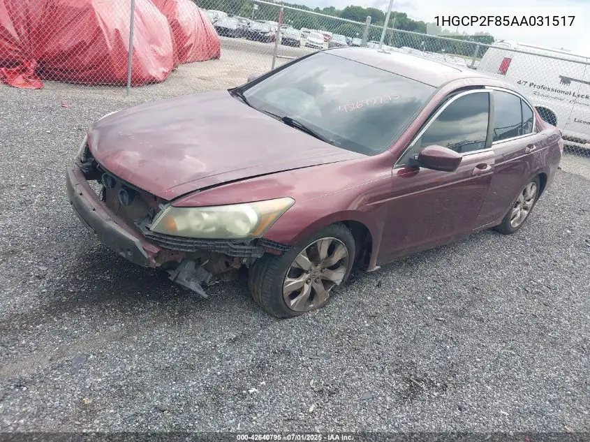 2010 Honda Accord 2.4 Ex-L VIN: 1HGCP2F85AA031517 Lot: 42640795