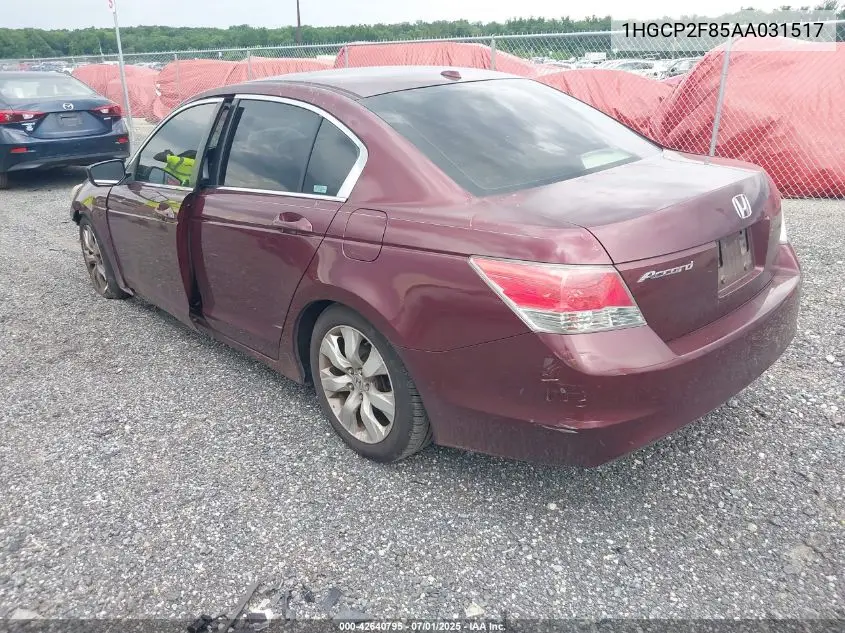 2010 Honda Accord 2.4 Ex-L VIN: 1HGCP2F85AA031517 Lot: 42640795