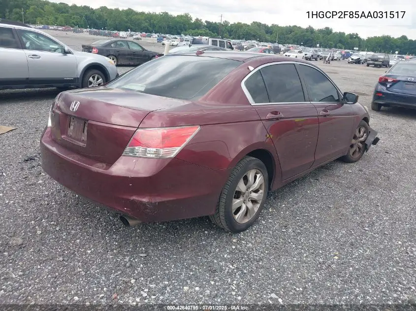 2010 Honda Accord 2.4 Ex-L VIN: 1HGCP2F85AA031517 Lot: 42640795