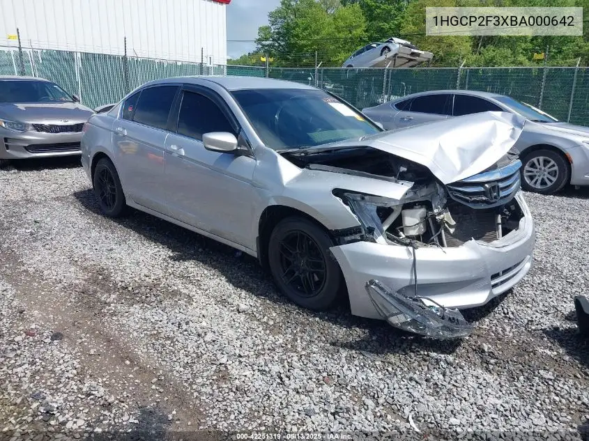 2011 Honda Accord 2.4 Lx VIN: 1HGCP2F3XBA000642 Lot: 42251319