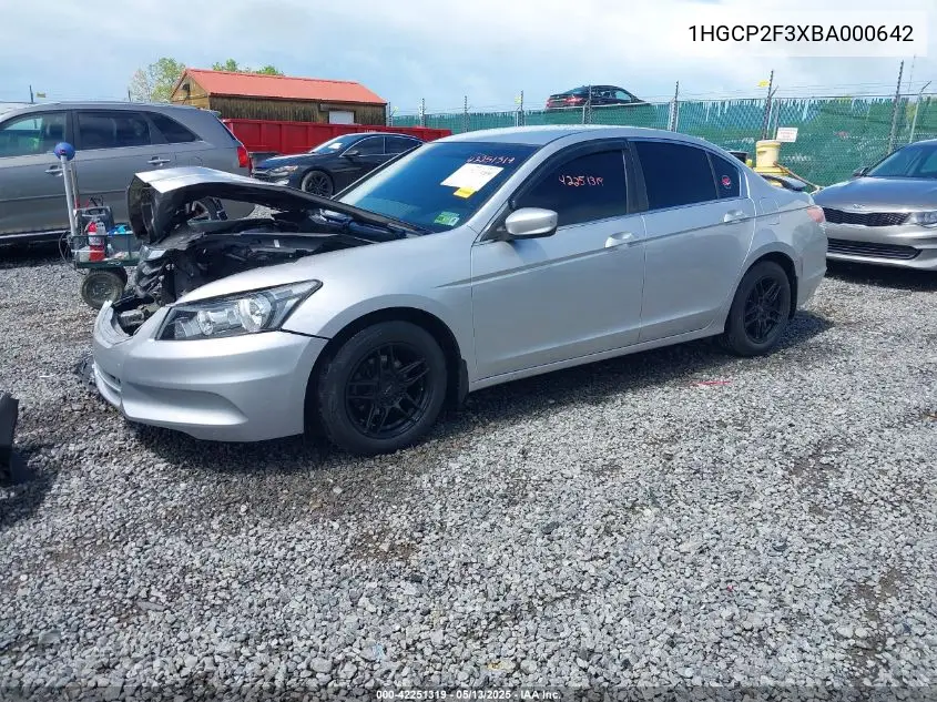 2011 Honda Accord 2.4 Lx VIN: 1HGCP2F3XBA000642 Lot: 42251319