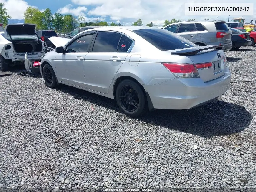 2011 Honda Accord 2.4 Lx VIN: 1HGCP2F3XBA000642 Lot: 42251319