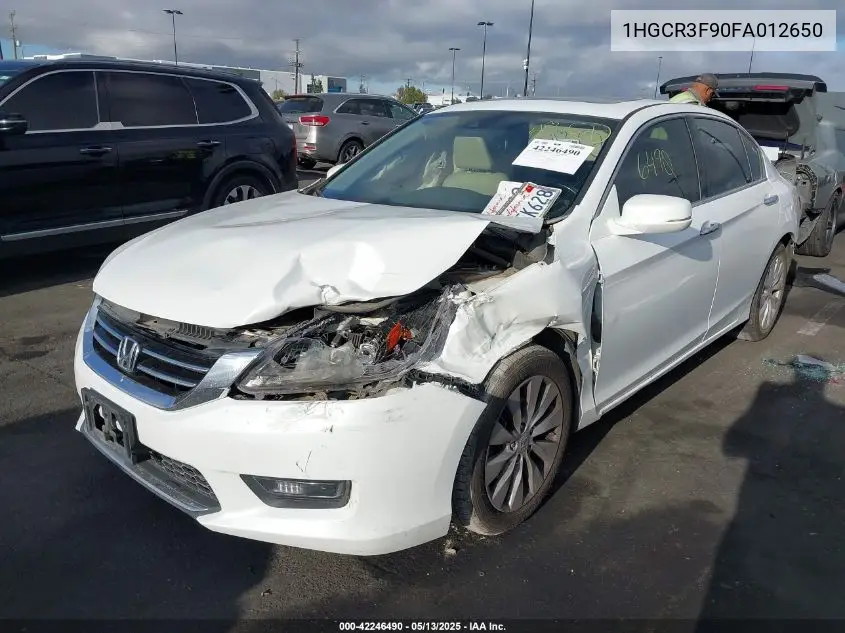 2015 Honda Accord Touring VIN: 1HGCR3F90FA012650 Lot: 42246490