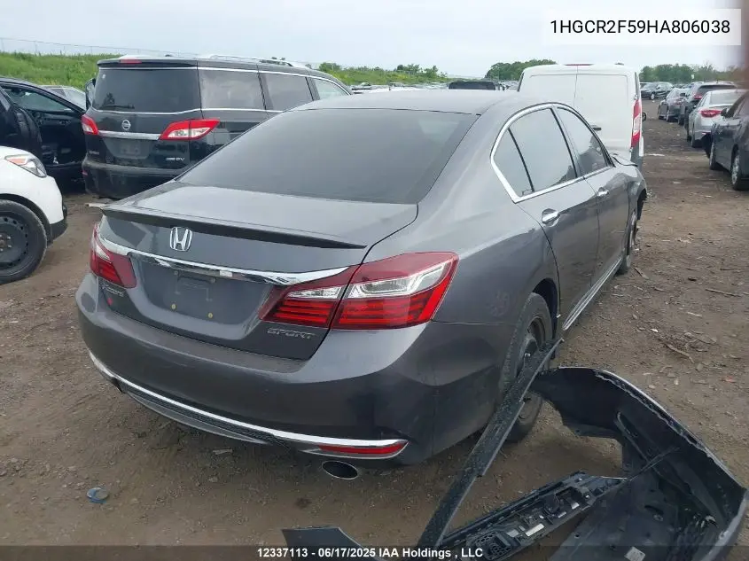 2017 Honda Accord Sport VIN: 1HGCR2F59HA806038 Lot: 12337113