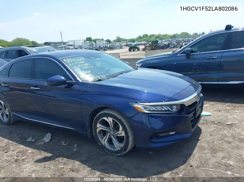 2020 Honda Accord Exl VIN: 1HGCV1F52LA802086 Lot: 12329263