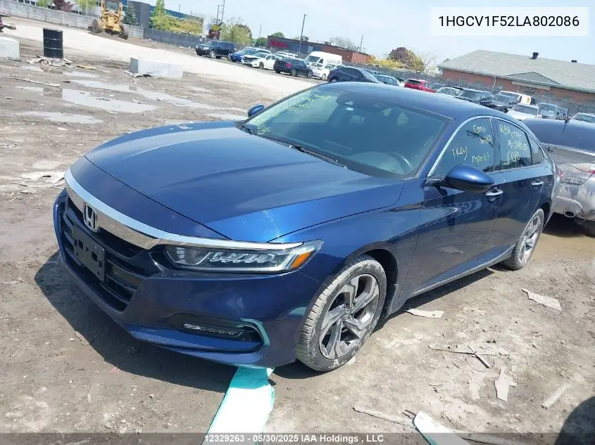 2020 Honda Accord Exl VIN: 1HGCV1F52LA802086 Lot: 12329263