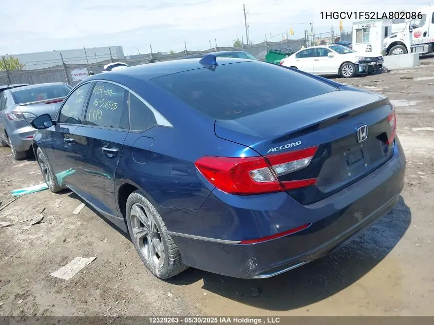 2020 Honda Accord Exl VIN: 1HGCV1F52LA802086 Lot: 12329263