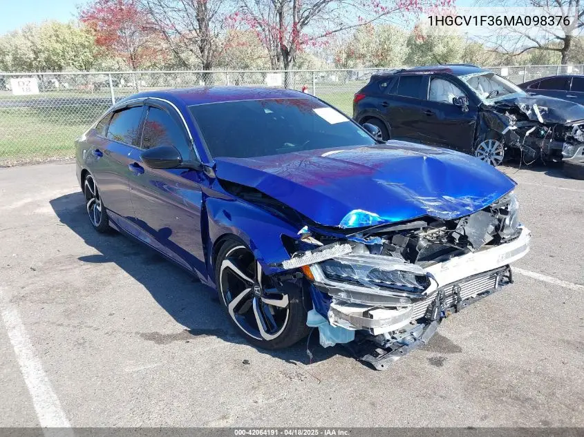 2021 Honda Accord Sport VIN: 1HGCV1F36MA098376 Lot: 42064191