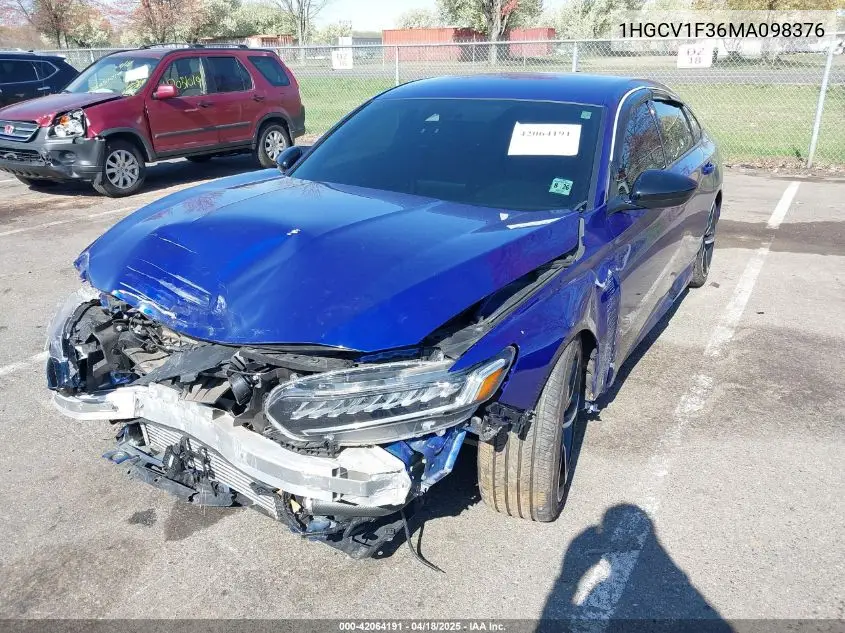 2021 Honda Accord Sport VIN: 1HGCV1F36MA098376 Lot: 42064191