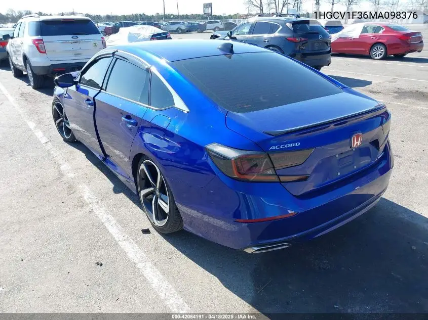 2021 Honda Accord Sport VIN: 1HGCV1F36MA098376 Lot: 42064191