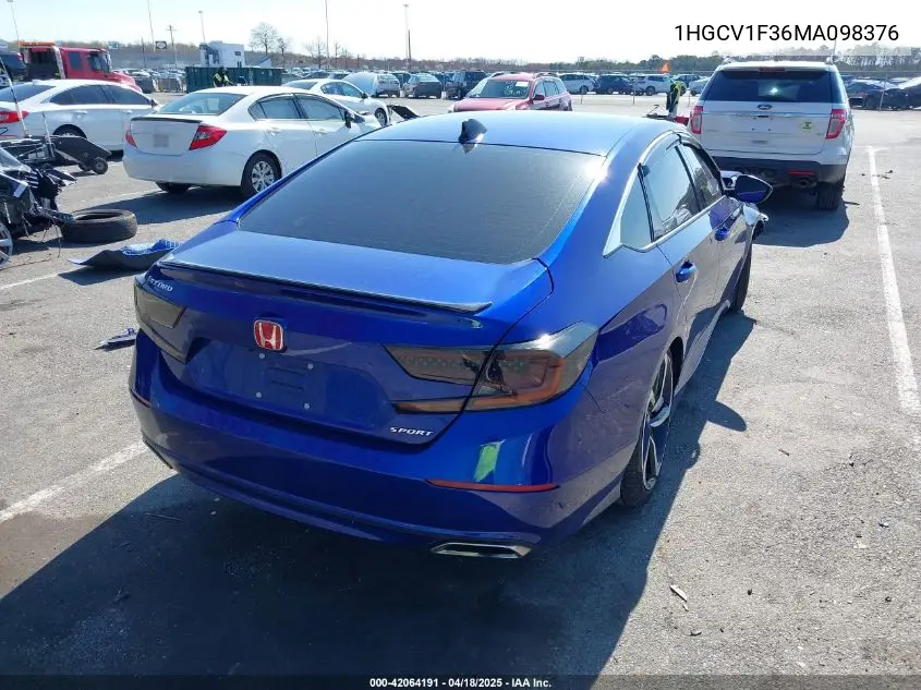 2021 Honda Accord Sport VIN: 1HGCV1F36MA098376 Lot: 42064191