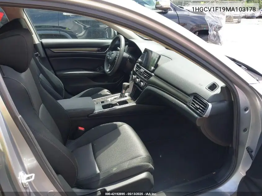 2021 Honda Accord Lx VIN: 1HGCV1F19MA103178 Lot: 42192895
