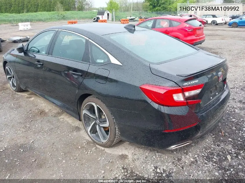 2021 Honda Accord Sport VIN: 1HGCV1F38MA109992 Lot: 42192901