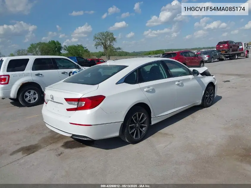 2021 Honda Accord Ex-L VIN: 1HGCV1F54MA085174 Lot: 42260012